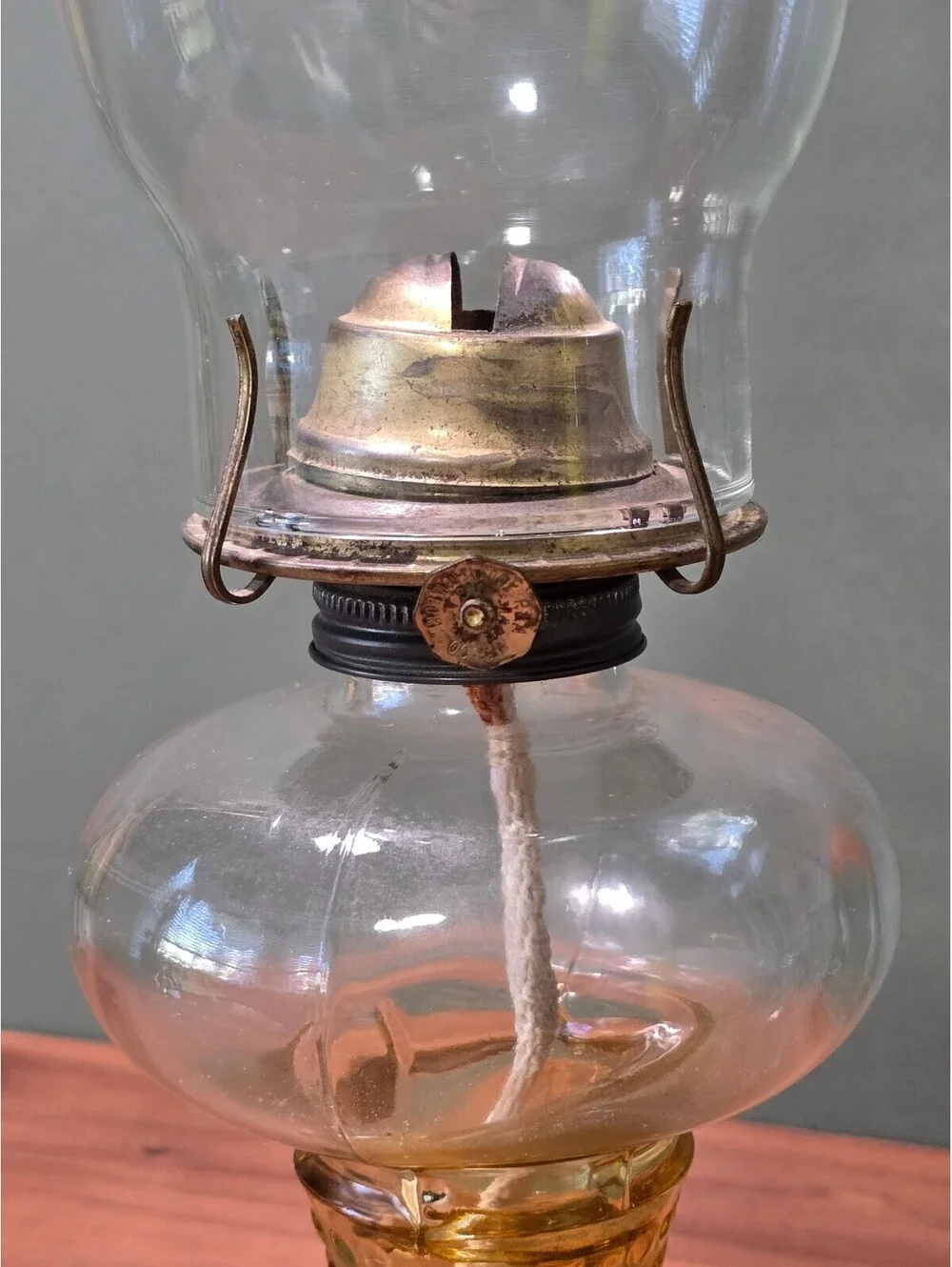 Vintage Amber Hobnail Glass Oill lamp with Clear Chimney Hurricane Light 16